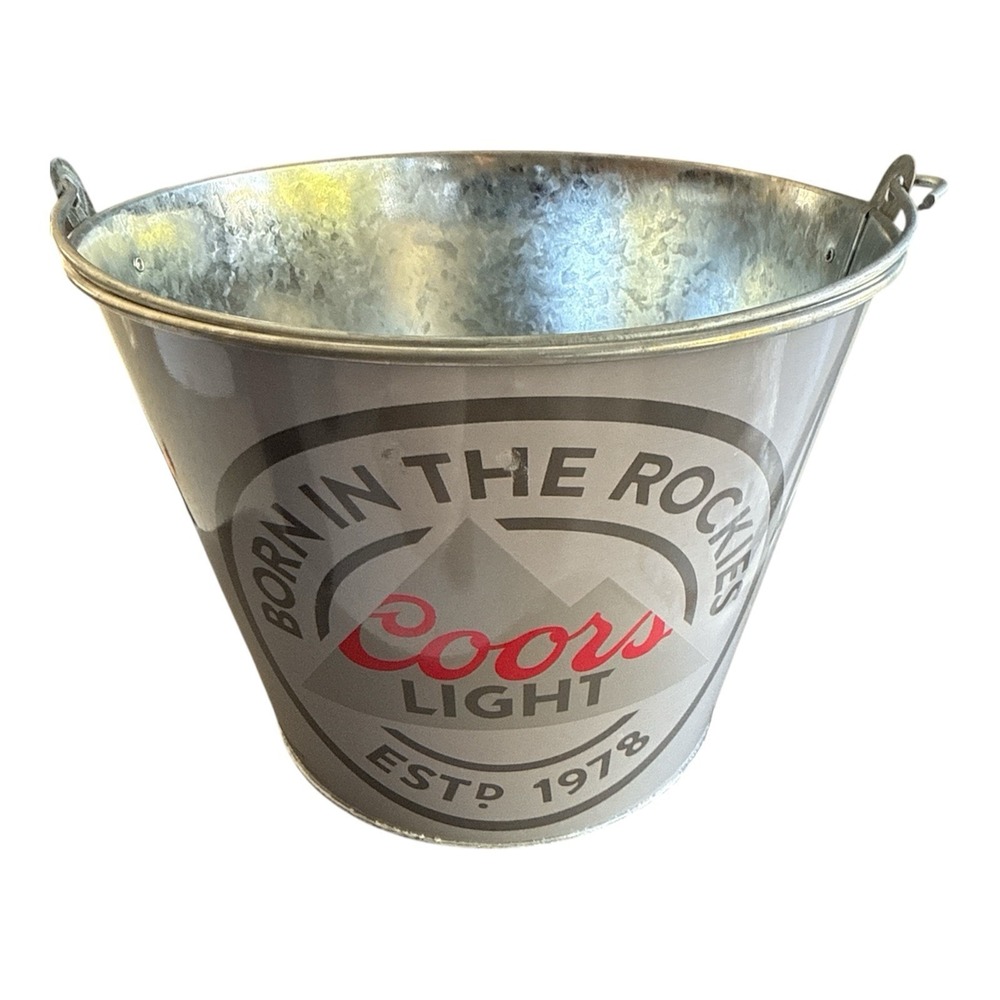 Coors Light Beer 5 Quart Metal Galvanized Ice Buckets Double‎ Side Gray LOT OF 5